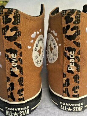 Custom Converse Chuck Taylor All Stars Love Peace Leopard Embroidered 8 NWOT